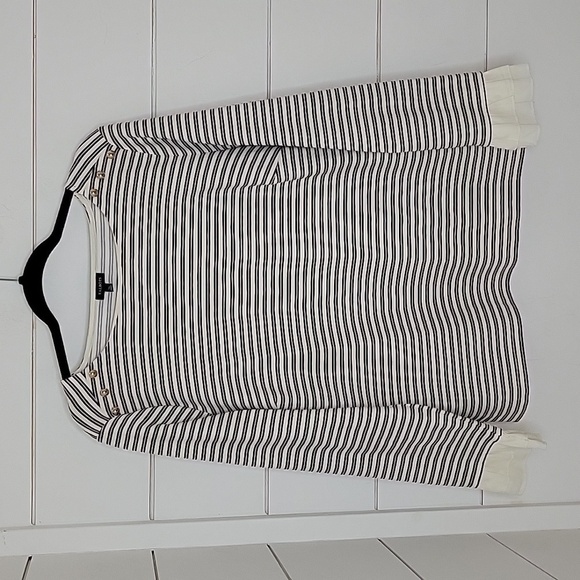 TALBOTS xl off-white & black stripe with metallic threading knit top - Picture 1 of 5